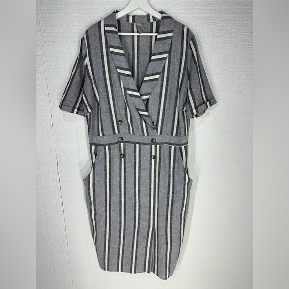 ASOS linen blend stripe tux midi dress black white size 16 - Picture 2 of 12